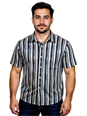 Riscatto Men's XL Button up collar striped blue beige tan